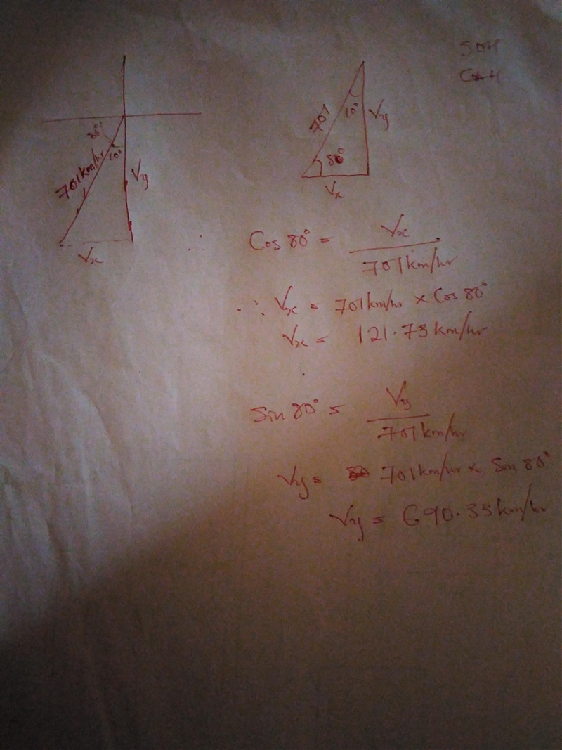 An airplane is flying in the direction 10° east of south at 701 km/hr. Find the component-example-1