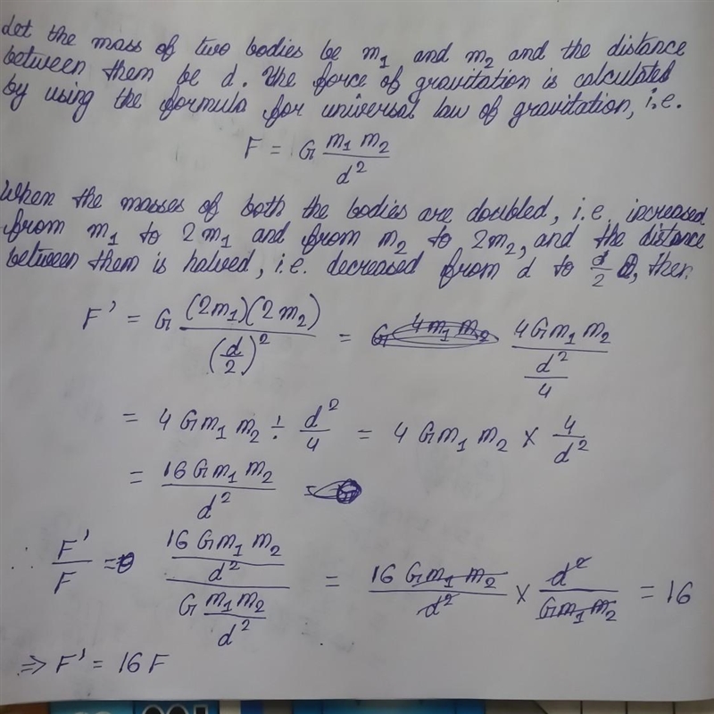 What will be the gravitational force between two bodies if the mess of each is doubled-example-1