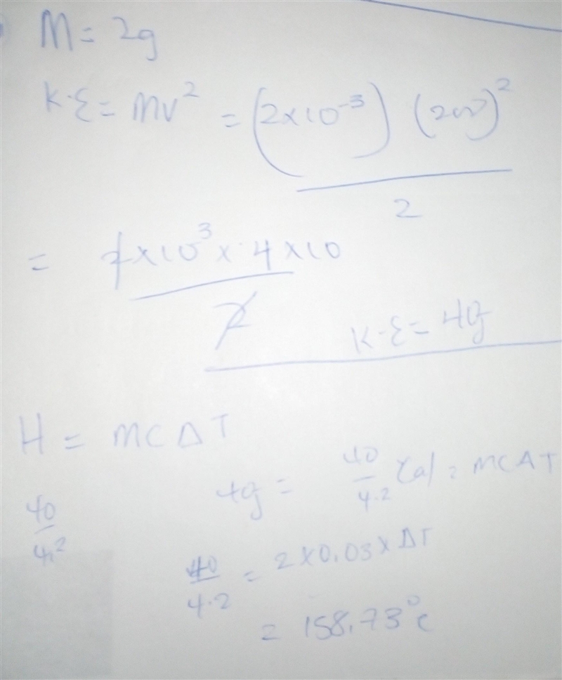 A man fires a silver bullet of mass 2g with a velocity of200m/sec into wall. What-example-1