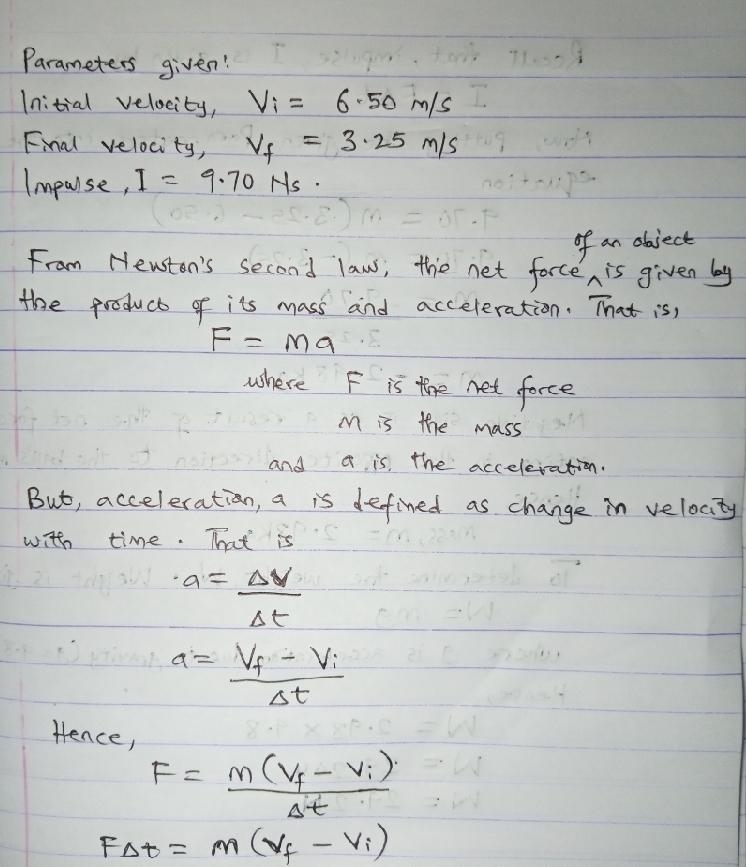 A ball initially moves at 6.50 m/s and later moves at 3.25 m/s in the same direction-example-1