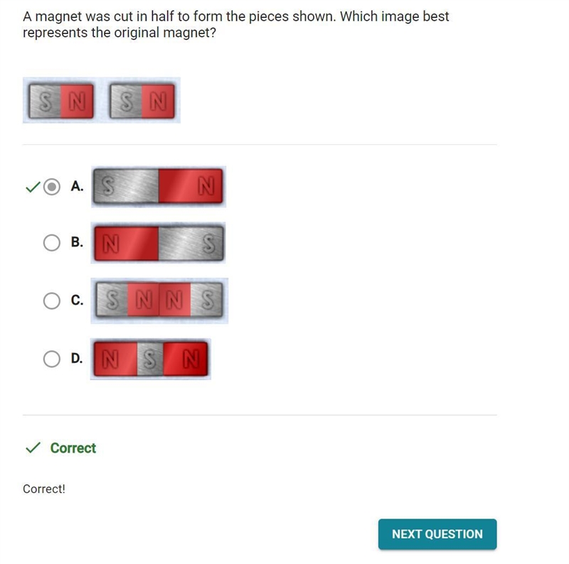 A magnet was cut in half to form the pieces shown. Which image best represents the-example-1