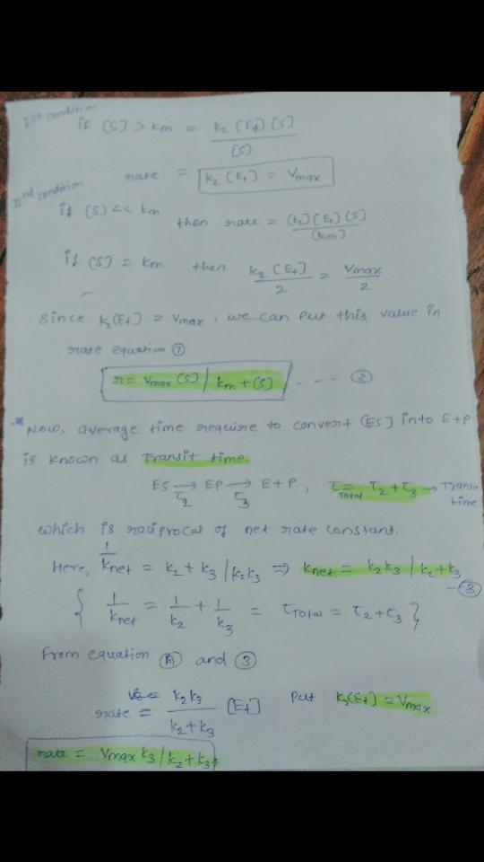 Derive the kinetic equations for Vmax and KM using the transit time and net rate constant-example-2