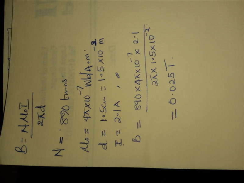 A tightly wound toroid of inner radius 1 cm and outer radius 2 cm has 890 turns of-example-1