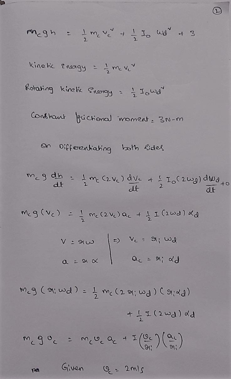 Problem (2) A 16 kg cylinder, initially at rest, is held by a cord connected to a-example-2