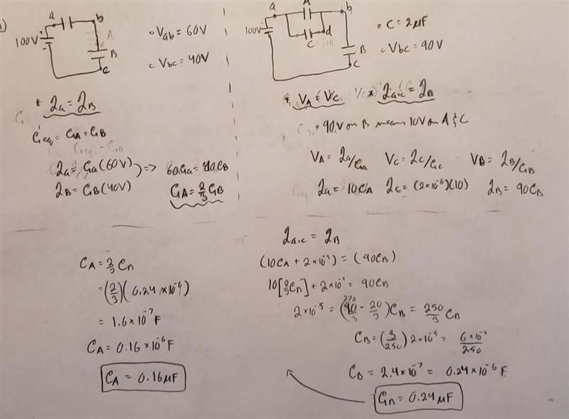 Two capacitors A and B are connected in series across a 100V supply and it is observed-example-1