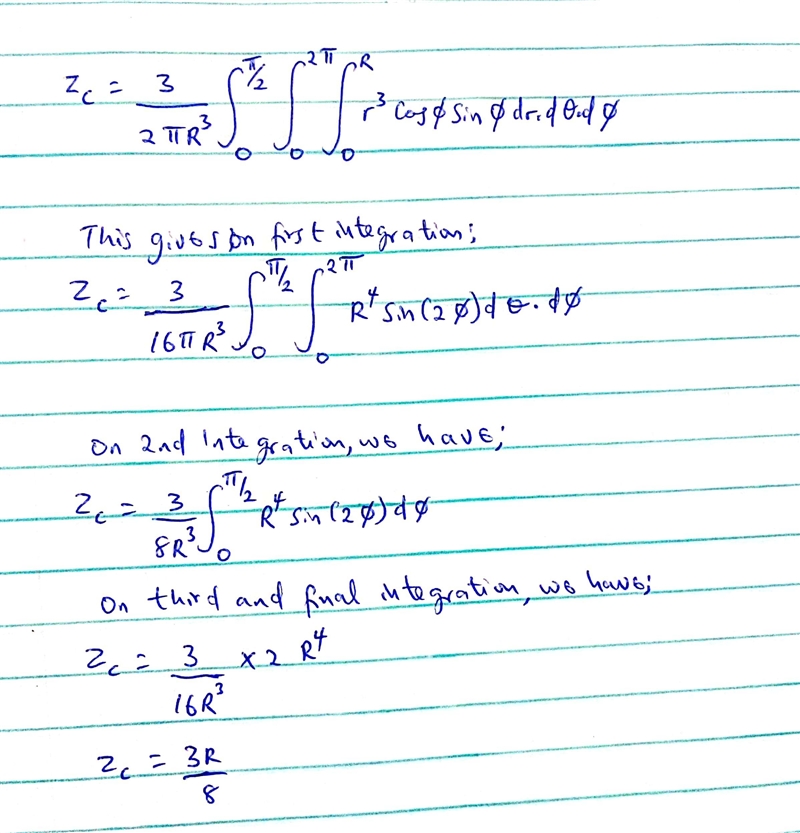 Find an expression for the center of mass of a solid hemisphere, given as the distance-example-1