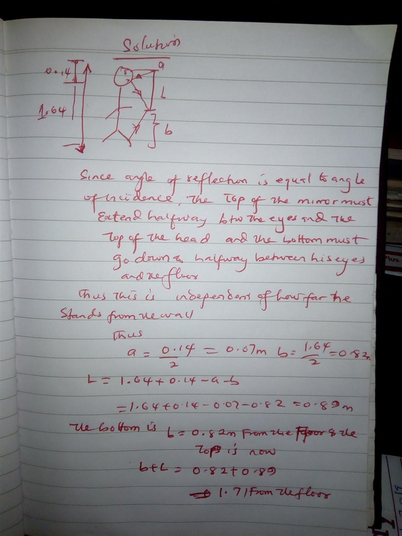 His eyes are 1.64 m above the floor and the top of his head is 0.14 m higher. Find-example-1