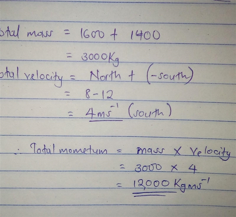 two cars collide at an intersection. one car has a mass of 1600 kg and is moving 8 m-example-1