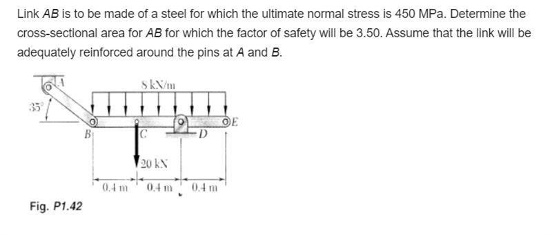 Link AB is to be made of a steel for which the ultimate normal stress is 450 MPa. Determine-example-1