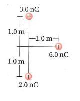 Three positive point charges of 3.0 nC, 6.0 nC, and 2.0 nC, respectively, are arranged-example-1