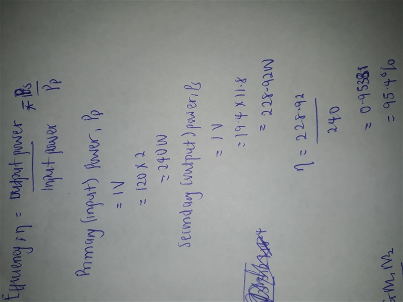 The voltage and the current in the primary coil of a nonideal transformer are 120 volts-example-1