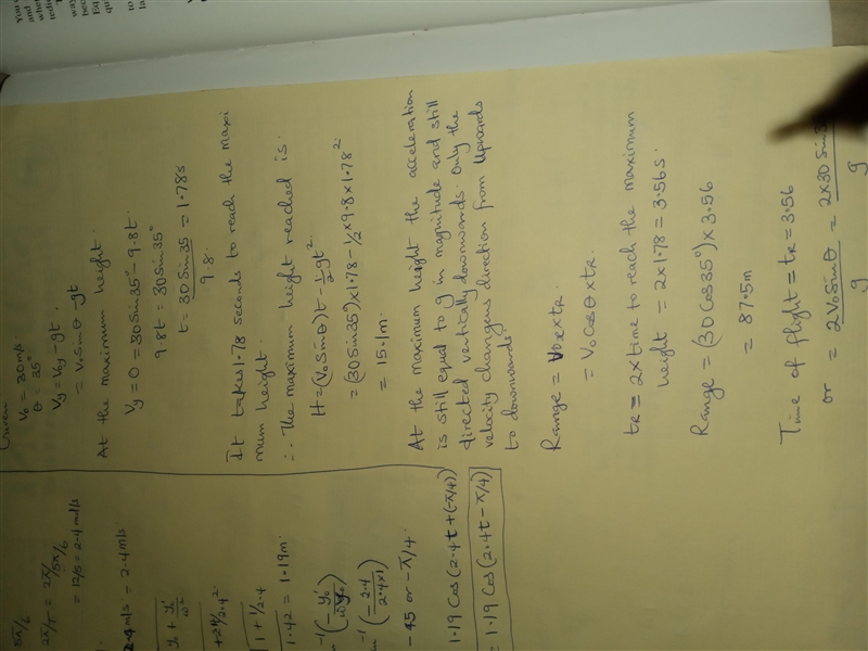 A golf ball is hit off with an initial velocity of 30 m/s at an angle of 35 to the-example-1