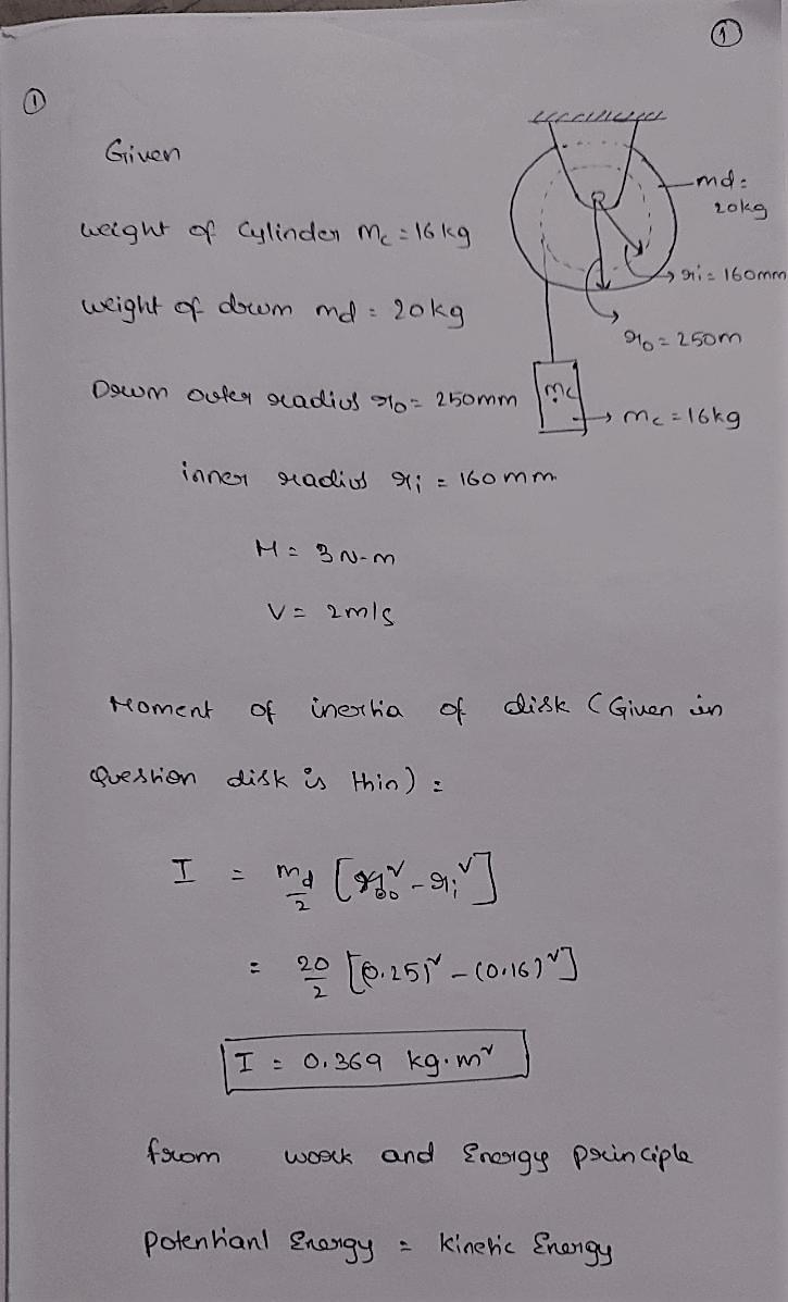 Problem (2) A 16 kg cylinder, initially at rest, is held by a cord connected to a-example-1