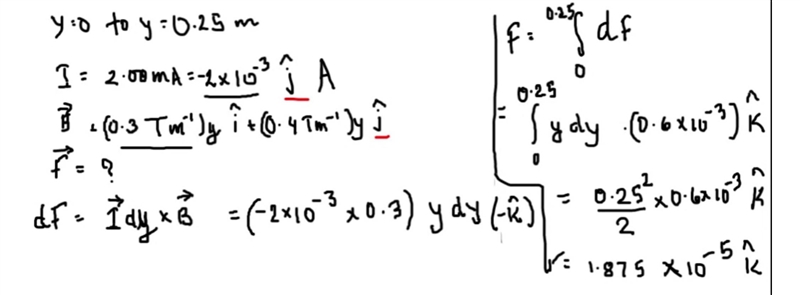 A wire lying along a y axis form y=0 to y=0.25 m carries a current of 2.0 mA in the-example-1