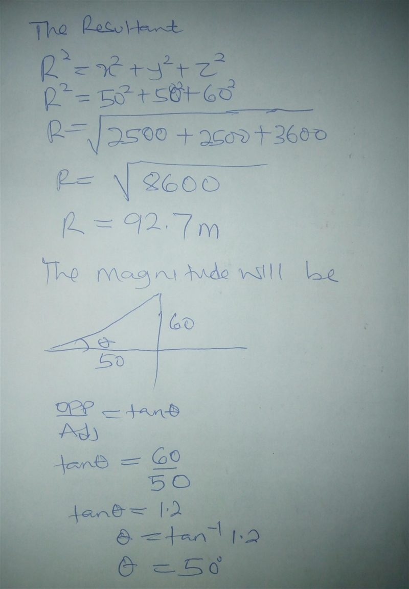 – A man walks 50 meters due west, then 50 meters 60 north of west. Determine the-example-1