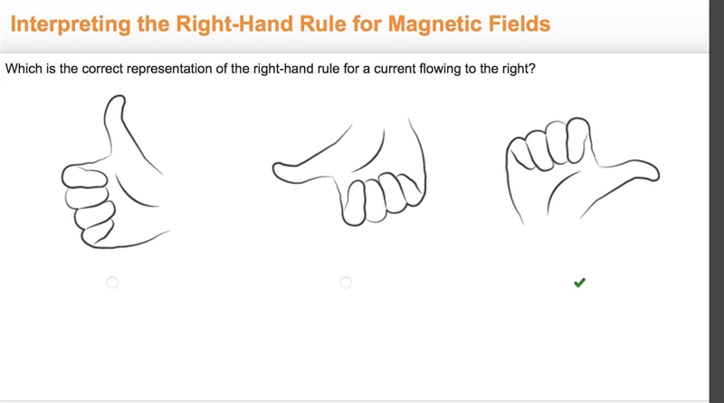 Which is the correct representation of the right-hand rule for a current flowing to-example-1