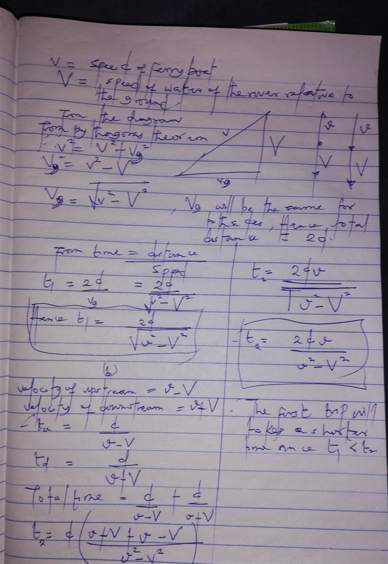 A ferryboat on a river has a speed v relative to the water. The water of the the river-example-1