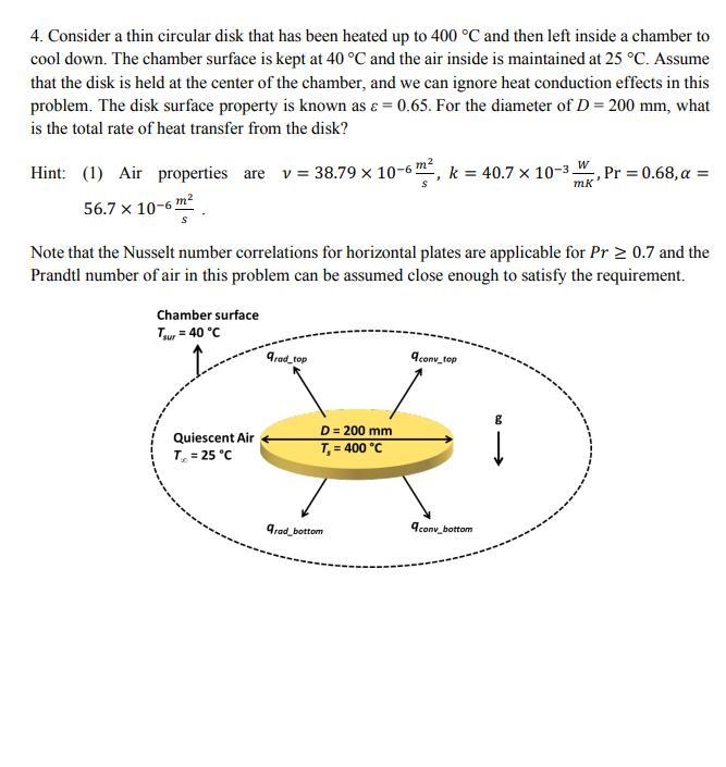 Consider a thin circular disk that has been heated up to 400 °C and then left inside-example-1