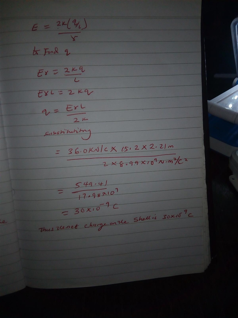 A cylindrical shell of radius 7.00 cm and length 2.21 m has its charge uniformly distributed-example-1