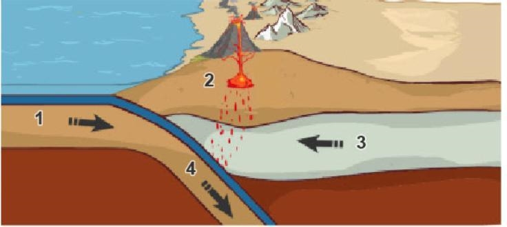 Study the image. Point 1 is beneath water moving toward land. Point 2 is next to an-example-1