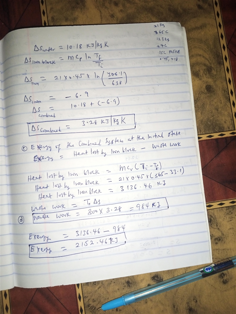 A 21 kg iron block initially at 365 C is quenched in an insulated tank that contains-example-2