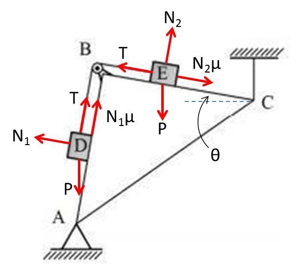 P-weight blocks D and E are connected by the rope which passes through pulley B and-example-1