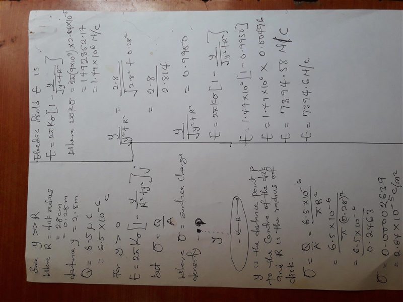 Ask Your Teacher In Example 24.6, we found that the electric field of a charged disk-example-1