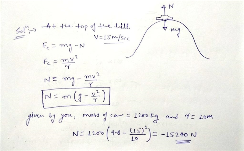 3.A car with mass m travels over a hill with a radius of curvature of r at a speed-example-1