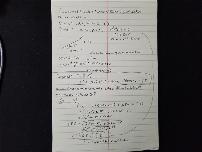 Which combination of vectors would form the resultant vector 6.5 m 18° N of E when-example-1