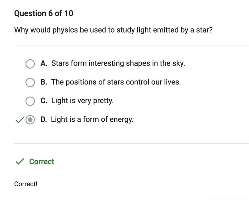 Why would physics be used to study light emitted by a star? O A. Stars form interesting-example-1