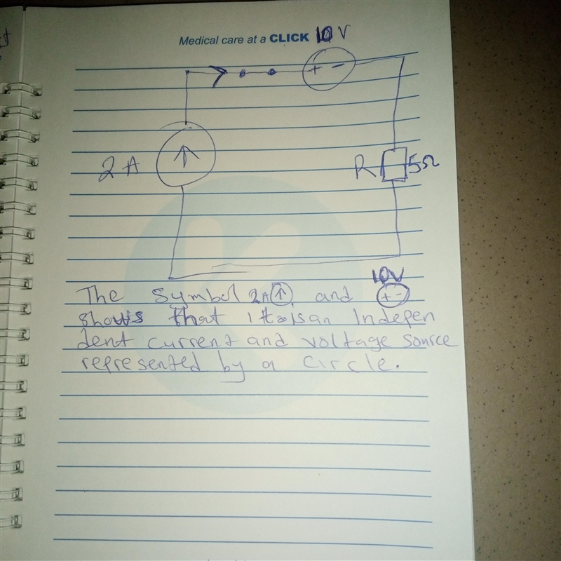 Draw a circuit that contains a 5Ω resistance, a 10V independent voltage source, and-example-1