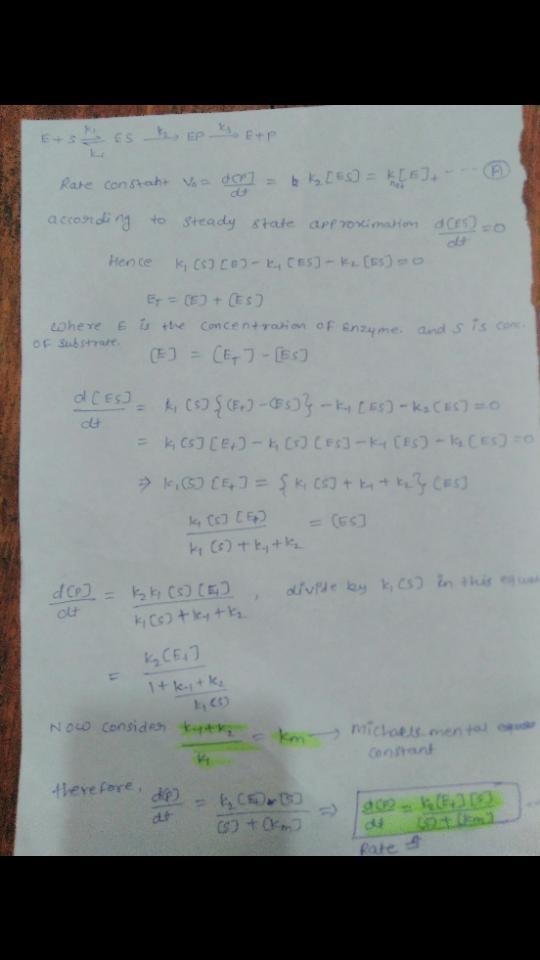 Derive the kinetic equations for Vmax and KM using the transit time and net rate constant-example-1