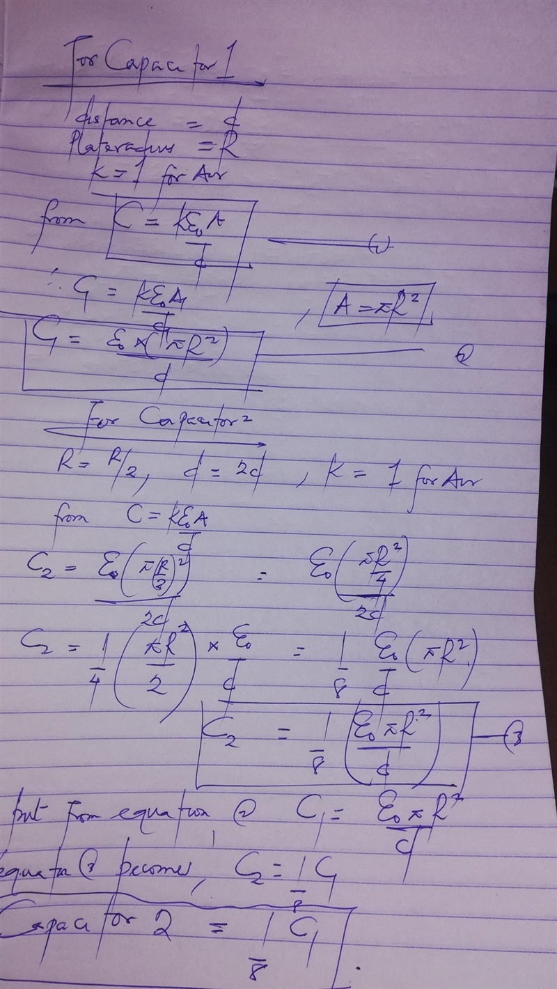 Consider two air-filled parallel-plate capacitors with circular plates. Capacitor-example-1