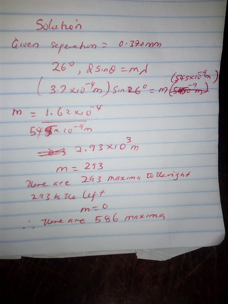 Two slits are separated by 0.370 mm. A beam of 545-nm light strikes the slits, producing-example-1