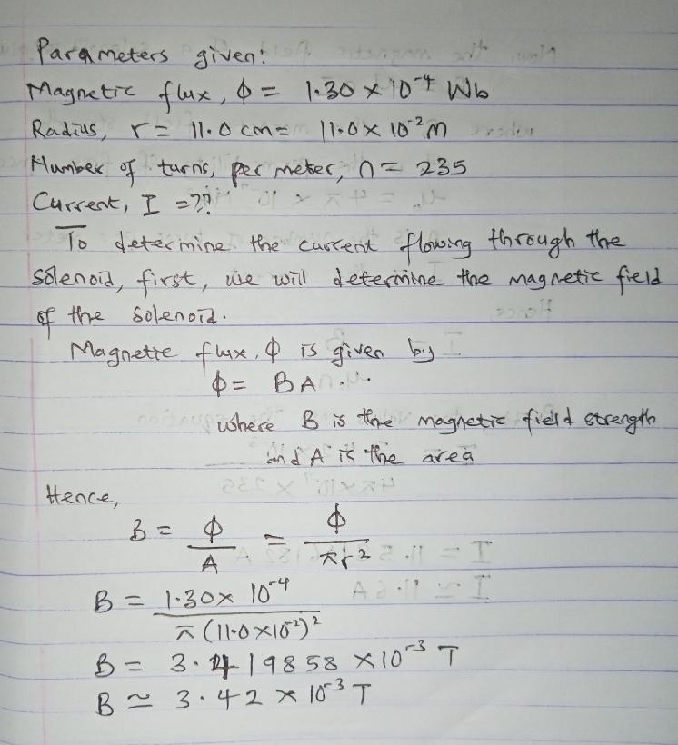 Determine the current I flowing through a solenoid, if the magnetic flux inside its-example-1