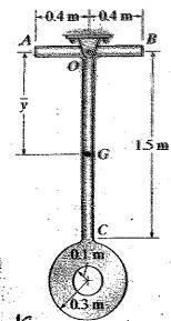 The pendulum consists of two slender rods AB and OC which each have a mass of 3 kg-example-1