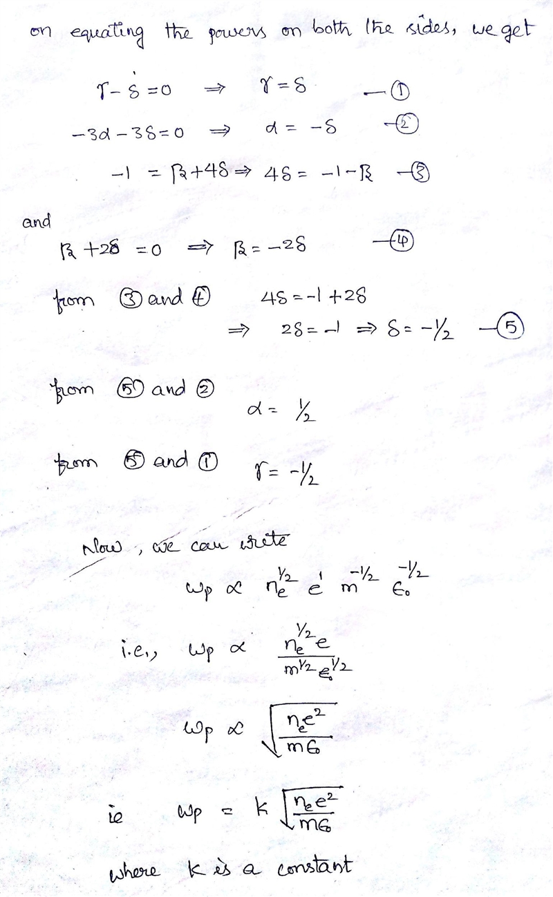 Dimensional analysis for the plasma oscillation frequency: A plasma (hot. ionized-example-3