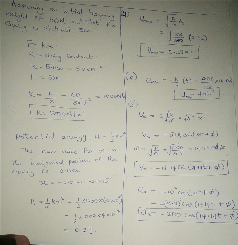 A 5.0 kg mass is added and the mass-spring system is turned horizontal. If the spring-example-1