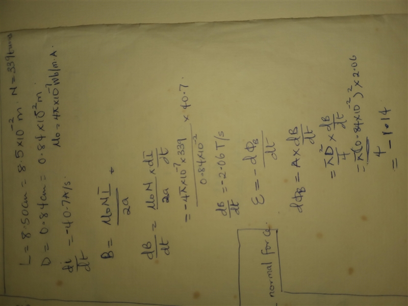 A solenoid of length 8.50 cm and diameter 0.840 cm is wound with 339 turns per centimeter-example-1