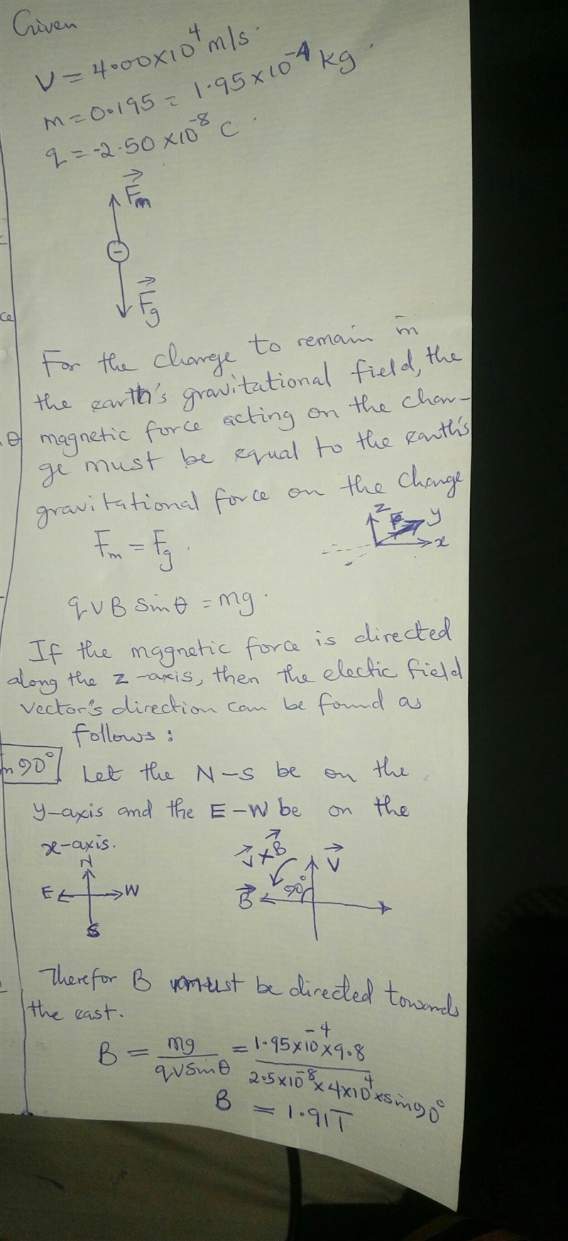 What is the magnitude of the minimum magnetic field that will keep the particle moving-example-1