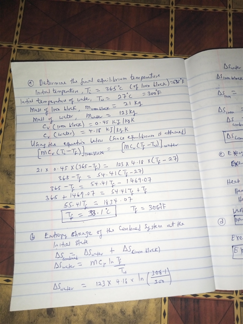 A 21 kg iron block initially at 365 C is quenched in an insulated tank that contains-example-1