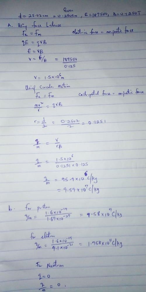 1. An unknown charged particle passes without deflection through crossed electric-example-1