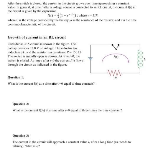 What is the current I(3τ), that is, the current after three time constants have passed-example-1