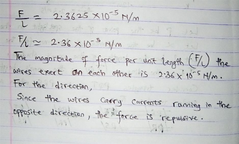 Two long current-carrying wires run parallel to each other and are separated by a-example-2