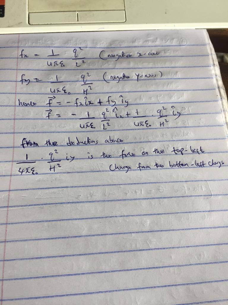 three equal charges are fixed at the three corners of a rectangle what is the force-example-2