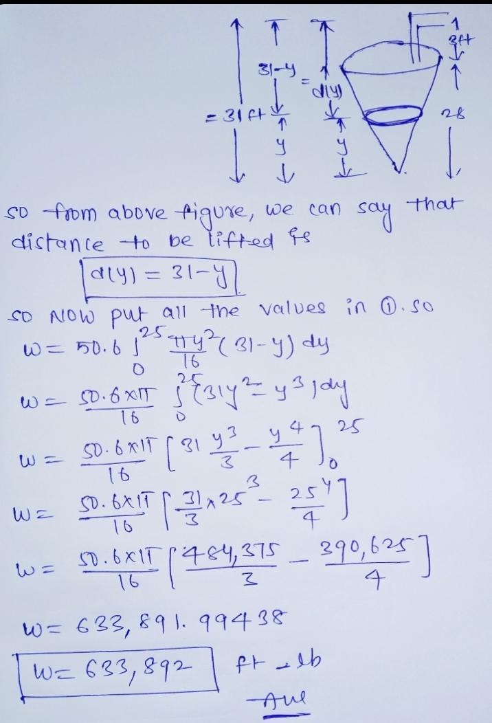 A conical container of radius 6 ft and height 18 ft is filled to a height of 11 ft-example-1