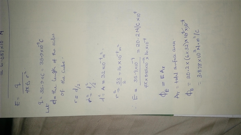 A cube with sides of area 32 cm2 contains a 35.9 nanoCoulomb charge. Find the flux-example-1