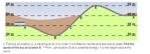 The bus, at location A, is traveling at 30 m/s when it is shifted to neutral and allowed-example-1