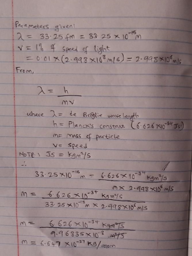 The de Broglie wavelength of a particle traveling at 1% the speed of light [0.01 x-example-1