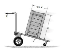 The uniform crate has a mass of 50 kg and rests on the cart having an inclined surface-example-1